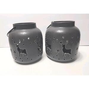 Set of 2 Target Christmas Holiday Ceramic Light-Up Lanterns, Winter Deer Design